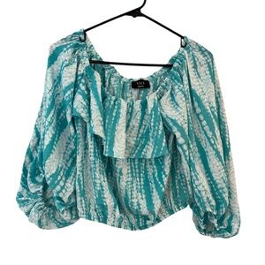 Vici Blue Puff Sleeve Ruffled Blouse